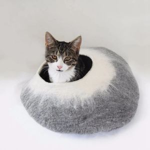 Premium Vilt <span class=keywords><strong>Cat</strong></span> Cave Grote Alle Natuurlijke 100% Merino Wol Handgemaakte Indoor Kat Huis Zachte Comfortabele Kat <span class=keywords><strong>Bed</strong></span> - Product Image 4