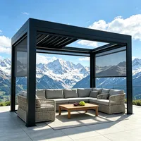 Gazebo extérieur motorisé rétractable en alliage d'aluminium avec toit à lames, résistant aux UV, structure robuste avec revêtement en poudre pour la détente en extérieur