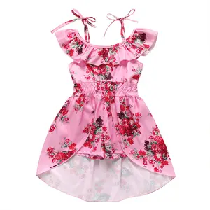 Wholesale Children's Boutique Clothing Korean Style Sewing A Sleeveless Flower Printing Dress For Kids