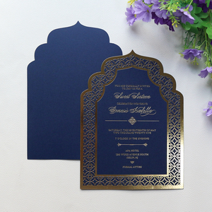 Invitations de <span class=keywords><strong>mariage</strong></span> musulman bleu marine carte d'invitation de cérémonie de fête religieuse avec RSVP et enveloppe - Product Image 2