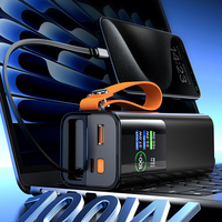 Batterie externe OEM 20000mAh 100W PD en aluminium, câble rétractable intégré 65W, LED extérieure, écran TFT, cordon, charge rapide pour ordinateur portable