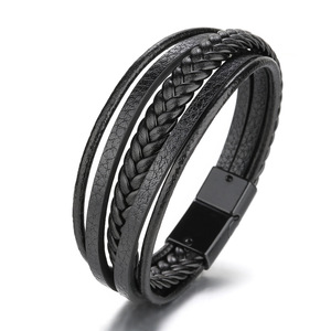 G783 Gioielli all'Ingrosso Bracciale da <span class=keywords><strong>Uomo</strong></span> <span class=keywords><strong>in</strong></span> Corda Fatto a Mano <span class=keywords><strong>Bracciali</strong></span> Classici da <span class=keywords><strong>Uomo</strong></span> <span class=keywords><strong>in</strong></span> Pelle Intrecciata Nera - Product Image 4