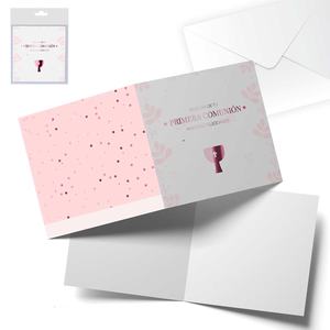 Tarjeta de Comunión Party Love, Cáliz Rosa, Elegante Tarjeta de Felicitación Religiosa, Bolsa de 12 Piezas - Product Image 1