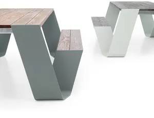 Vente en gros d'usine chinoise mobilier d'extérieur table de pique-nique ensemble table et banc de pique-nique en métal table de pique-nique en bois