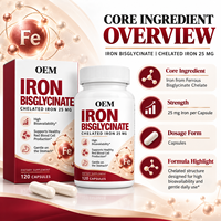 Capsules de Bisglycinate de Fer Chélaté Clean Label – Doux pour l'estomac, haute biodisponibilité, soutien quotidien pour adultes, vente en gros OEM