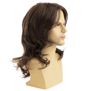Peluca larga marrón para hombre al por mayor de fábrica, peluca sintética ondulada en capas, peluca de fiesta de juego de rol, pelo falso para hombre - Product Image 3