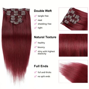 Extensiones de Cabello Liso 99J Sin Costuras con Clip, Cabello Humano Virgen, Extensiones de Cabello Baratas para Mujeres Negras, Doble Trama a Máquina - Product Image 4
