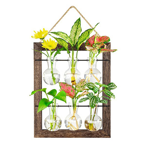 Dropship Double Layer <b>Wall</b> Hanging Glass Planter Propagate Station With 6 Bulb Vase Retro Wooden Stand for Hydroponics Plants - Product Image 1