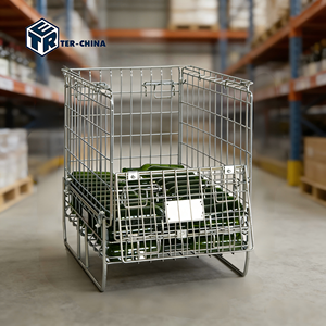 כלוב משטחים מתקפל רב תכליתי מבד רשת לבקבוקי יין, מיכל פלדה מתקפל לנשיאת מטען, קל להובלה ואחסון במחסן - Product Image 1