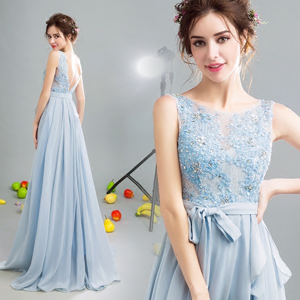 Elegantes Vestidos de Dama de Honor Azul Cielo Disponibles al