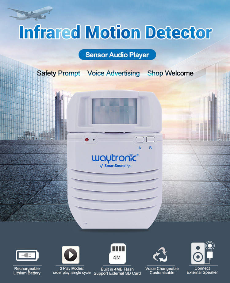 Waytronic SmartSound OEM ODM датчик движения портативный MP3 аудио-гид проигрыватель записываемый аудио для рекламы полка дисплей