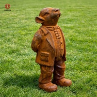 Statue de coq en fonte vintage, finition rouillée, ornement de jardin, 42 cm de hauteur, sculpture de coq en métal pour décoration extérieure