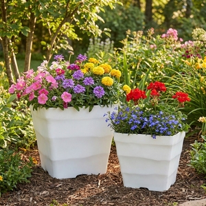 OEM/ODM Custom Logo Accepted by Direct Vietnam Wholesale Minimalist White Wavy Square Plastic Plant <b>Pots</b> for Indoor Gardening - Product Image 3