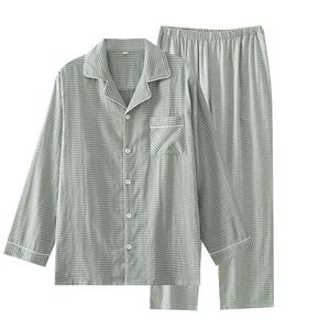 Pyjamas pour hommes Double couche de gaze de coton <span class=keywords><strong>japonais</strong></span> décontracté tricoté à manches longues à carreaux mince ensemble de vêtements d'été - Product Image 5