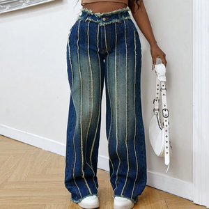 2025 nouveau <span class=keywords><strong>jean</strong></span> en Denim personnalisé Baggy épissage multicouche lavé teint pantalon en Denim à jambes larges - Product Image 1
