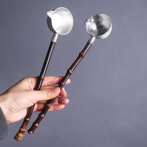 Pure Tin Tea Spoon Bamboo Handle Long Handle Traditional Chinese Tea Ceremony Accessory Tea Brewing Tool - Product Image 2