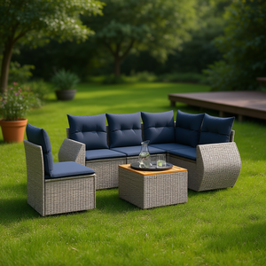 Set Divano da Giardino in Polyrattan 6 Pezzi Grigio con Cuscini Arredamento da Esterno Stile Contemporaneo - Product Image 2