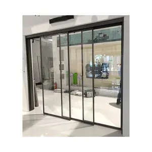 Desain Modern eksterior logam digunakan Slimline kaca ganda penjualan aluminium geser pintu untuk rumah