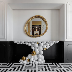 Table d'entrée sur mesure table <span class=keywords><strong>console</strong></span> moderne de luxe <span class=keywords><strong>en</strong></span> métal <span class=keywords><strong>en</strong></span> acier inoxydable <span class=keywords><strong>blanc</strong></span> et laiton avec miroir - Product Image 1