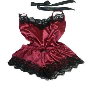 Nuevo conjunto de dos piezas de lencería negra de estilo europeo y americano, de imitación de seda, moderno y cómodo, con ribete de encaje. - Product Image 5