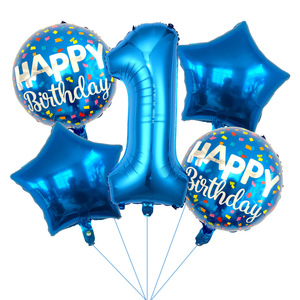 Hete 5-delige folie ballonboeketset, 18 inch ronde gelukkige verjaardag heliumballonnen, cijferballonnen voor verjaardagsdecoratie - Product Image 1