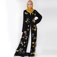 ชุดกิโมโนสำหรับผู้หญิง,ชุดเดรสมุสลิมปักลายสีดำและสีเหลืองผ้าชีฟองลายดอกไม้ทำด้วยมือปี3D