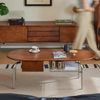 Table basse moderne en bois massif pour petits salons, table à thé ovale, design en acier inoxydable, tiroirs, meubles multifonctionnels pour la maison