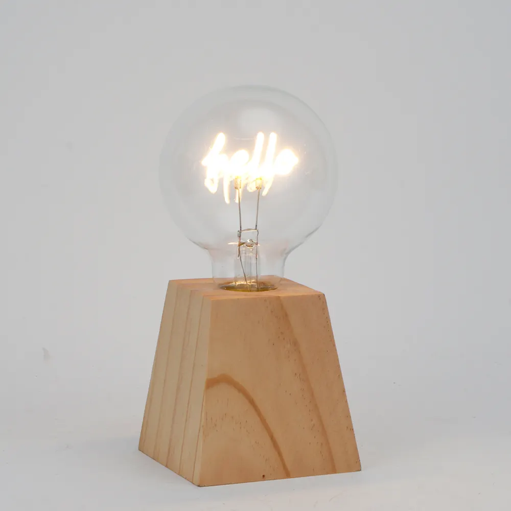 Màu gỗ LED ánh sáng ban đêm pin-Powered đèn nhỏ với thiết kế kim loại phòng khách công nghiệp phong cách Bóng đèn hình dạng