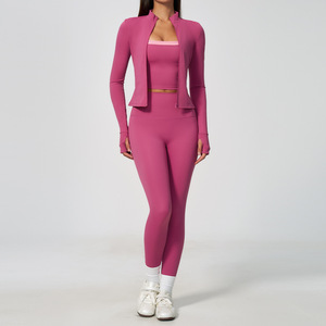 LSQ1113 2026 Completo Sportivo <span class=keywords><strong>Aderente</strong></span> da <span class=keywords><strong>Donna</strong></span>, Set Tre Pezzi Traspirante ad Asciugatura Rapida, <span class=keywords><strong>Tuta</strong></span> da Yoga con Cardigan - Product Image 2