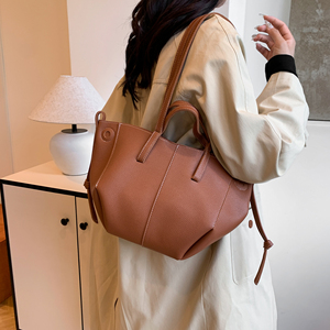Bolso Tote de PU Vintage para Mujer, Color Sólido, Espacioso, Casual, de Hombro y Mano, Impermeable, Ligero, Diseño para Todas las Temporadas - Product Image 1