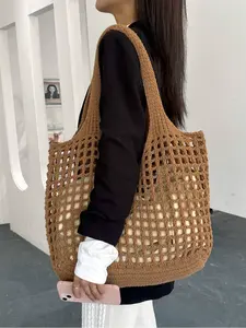 Wholesale Large Capacity Women's Tote Bags Mesh Knitted Crochet Beach Bags Hollow Out Shopping Bags For Women