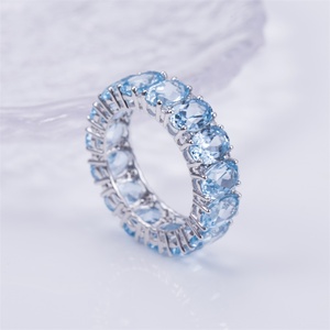 Bague ovale en saphir or blanc 18 carats Messi Jewelry MSR-1433 pour femme - Product Image 3