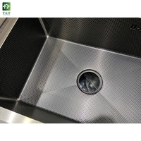 Évier de cuisine fait à la main, panneau d'écoulement en acier inoxydable noir, Double bol carré Surface cristal à montage fait à la main