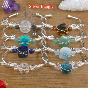 กำไลข้อมือลวดทองคำขาวชุบทองคำขาวประดับด้วยหินซิทรินควอตซ์ธรรมชาติรูปทรงก้อน - Product Image 5