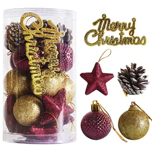 4.5-5.5cm 별 반짝임 공 크리스마스 플라스틱 공을 가진 전기도금을 하는 크리스마스 공 + 소나무 콘 선물 상자 나무 장신구