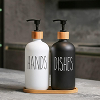Set Dispenser Sabun Cuci Tangan dan Piring CF Farmhouse dengan Baki Bambu dan Pompa untuk Dekorasi dan Pengatur Wastafel Dapur Rumah