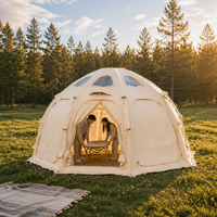 Dôme Gonflable Octogonal 5.0m en Coton de Luxe pour Glamping, Colonnes d'Air 16cm, Tente Occultante Anti-Pluie, Quatre Saisons, pour Camping Familial et Complexes Hôteliers