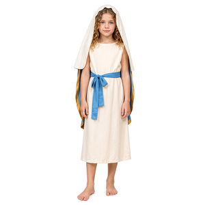 Conjunto de Disfraz de Pastora sin Mangas para Niñas, Túnica Blanca, Cinturón Azul, Chal, Disfraz para Juego de Rol de Historias Bíblicas, Vestido de Fiesta de Cosplay - Product Image 1