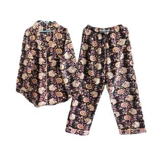 Women Casual Floral Printed 100% Cotton Pajama Set Long Sleeve Woven Shirt and <b>Pants</b> Summer Night Suit Breathable Soft Sleepwear - Product Image 1