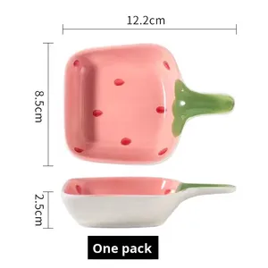 Nuevo Mini Plato de Cerámica con Asa de Fresa Rosa, Diseño Fresco Pintado a Mano para Condimentos, Desechable para Hoteles y Fiestas - Product Image 6