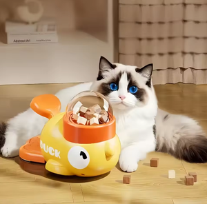 Pengumpan hewan peliharaan otomatis ramah lingkungan interaktif mangkuk plastik Bebek kecil kuning pola Solid untuk kucing dan anjing - Product Image 3