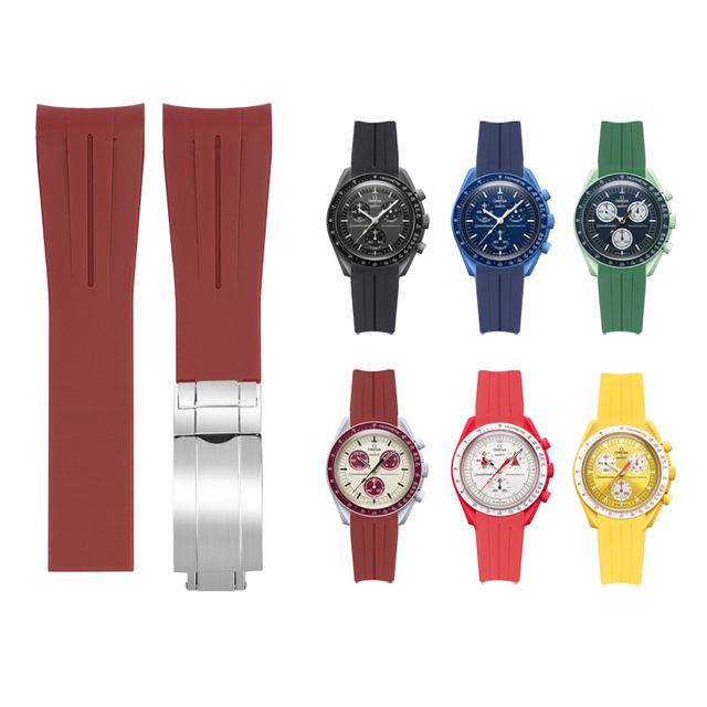 20mm Luxury Deployment Gmt Rubber Watch Band Curved End Maroon Silicone Strap Butterfly Clasp Rubber Watch Straps Curved
