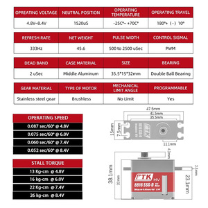 Ptk 8816 Ssg D เซอร์โวโลหะดิจิตอล 26 กก. ซม. 8.4v มอเตอร์ไร้แปรงถ่าน สำหรับเครื่องบินบังคับวิทยุ - Product Image 3