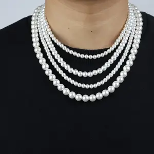 Hip Hop 6/8/10mm kaca manik mutiara putih mutiara untuk membuat perhiasan bulat mutiara kalung Choker untuk wanita