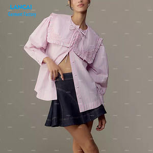 High Quality O-neck Long <b>Sleeve</b> Button up 100% Cotton Women Top Shirt Fashion Street Wear - Product Image 4