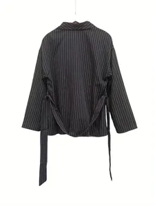 Completo Elegante da <span class=keywords><strong>Donna</strong></span> con <span class=keywords><strong>Blazer</strong></span> <span class=keywords><strong>a</strong></span> <span class=keywords><strong>Righe</strong></span> e Pantaloni <span class=keywords><strong>a</strong></span> Gamba Larga, Set Casual <span class=keywords><strong>a</strong></span> 2 Pezzi, Tailleur Femminile con Giacca e Pantaloni - Product Image 3