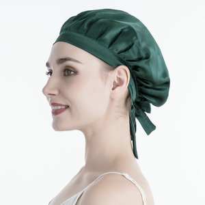 Vente en gros 16 19 22 Momme chapeau de cheveux de luxe en Satin de maquillage Bonnets en soie réversibles avec cravate styliste Durag Bonnets en soie pour dormir - Product Image 2