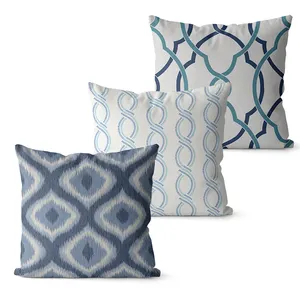 Wholesale Retro Paisley Cushion Cover Navy Blue Farmhouse check Throw Pillow Splicing Geometric Sofa Decor Pillow Case