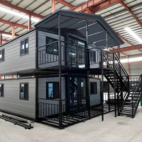 Maison conteneur extensible à deux étages de 20 pieds, villa préfabriquée moderne avec 2 chambres et cuisine et salle de bain entièrement meublées