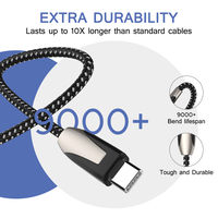 Câble USB Type-C Jianhan 3A à charge rapide avec blindage tressé et gaine TPE/PVC pour téléphone portable, ordinateur, voiture